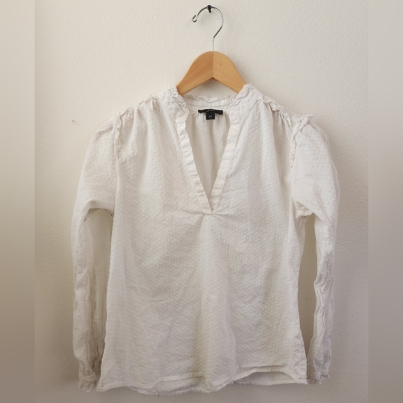 J. Crew Tops - J. Crew Ruffle Trim‎ V-neck Long Sleeve Textured Blouse White Extra Small XS